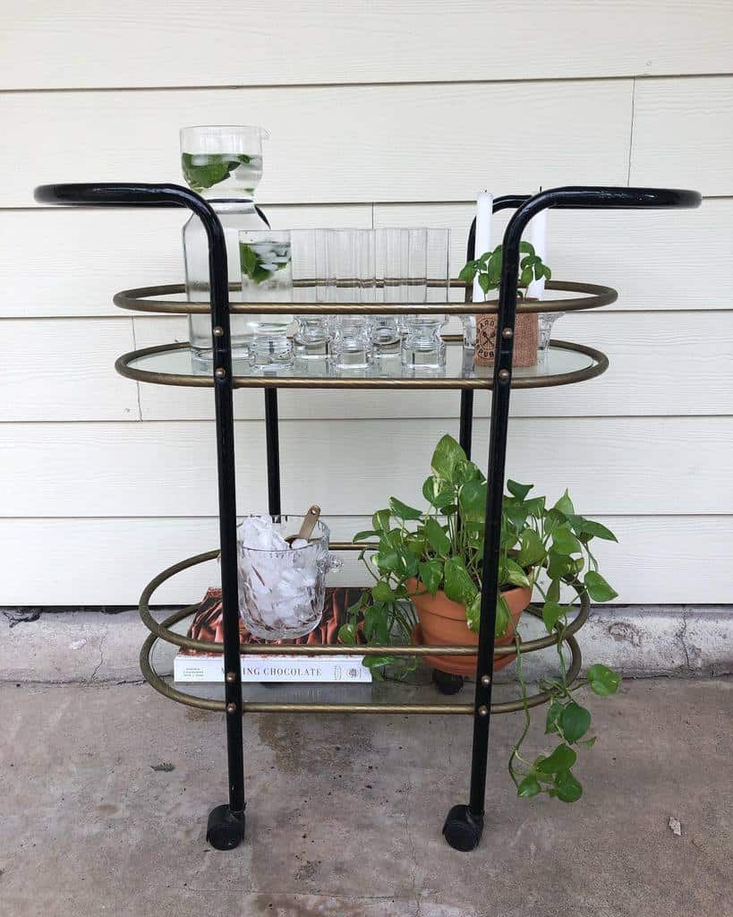 gold and black cocktail bar cart