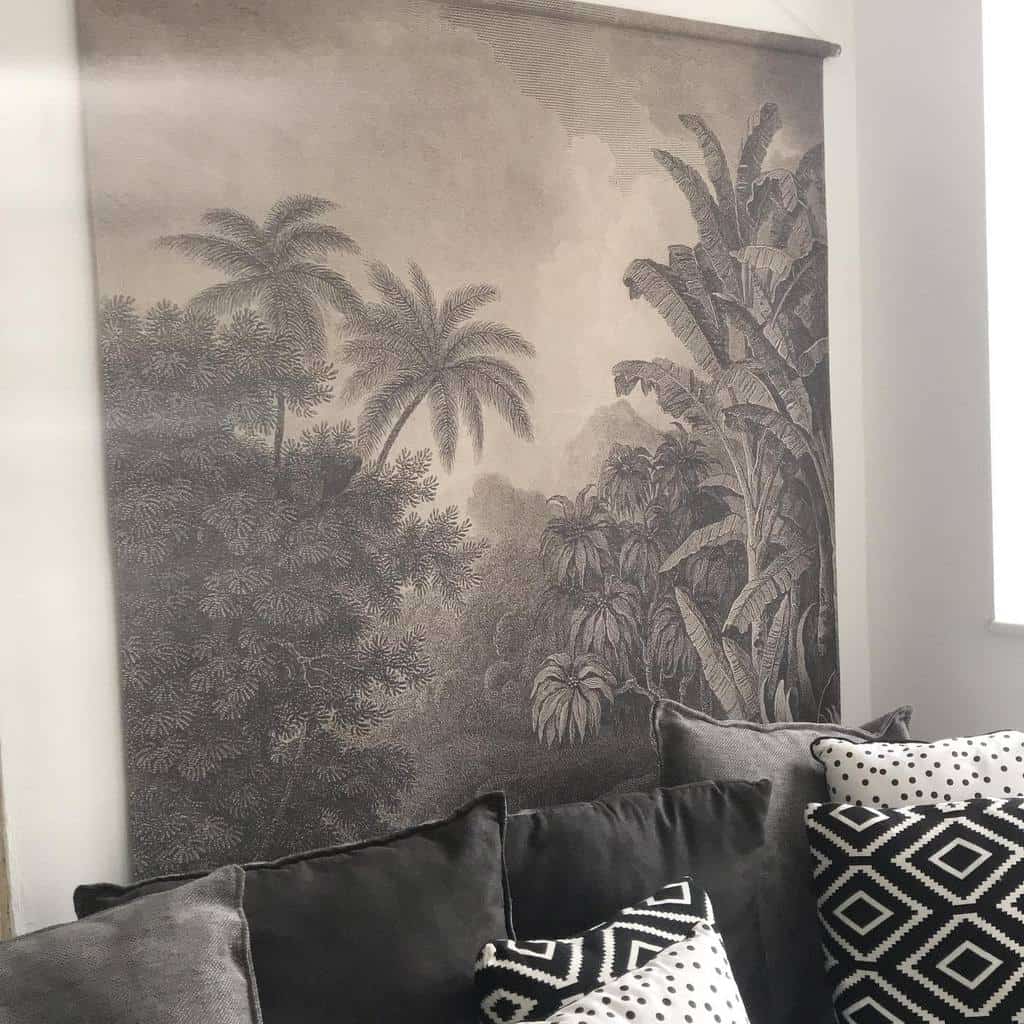 gray forest mural living room 