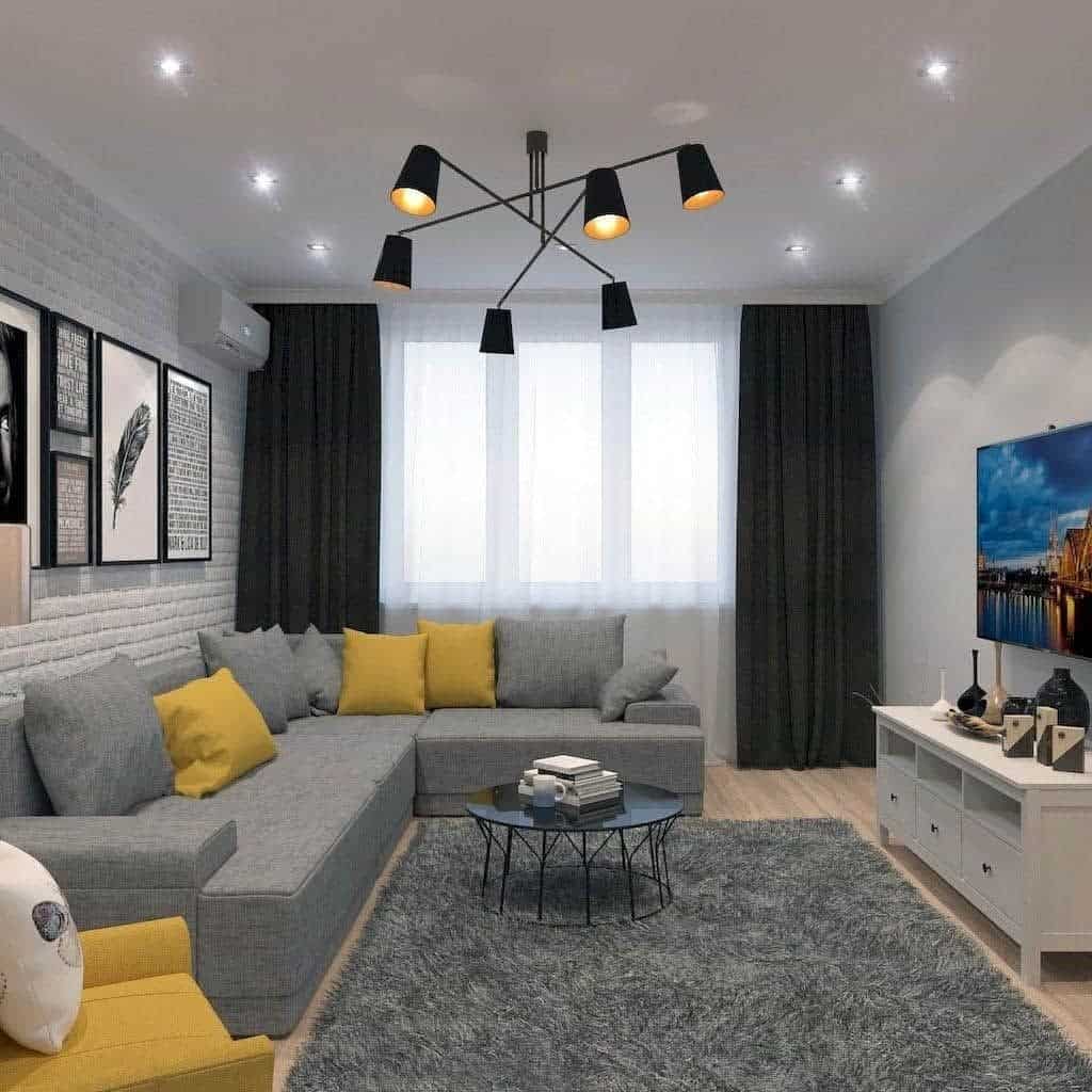 modern living room l-shape gray sofa
