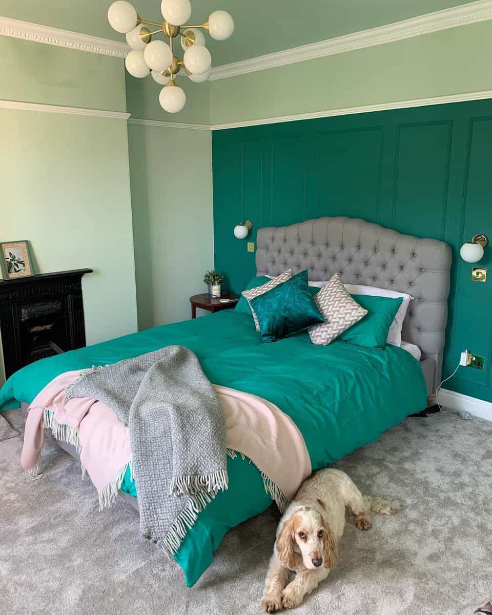guest bedroom green accent wall gray best dog