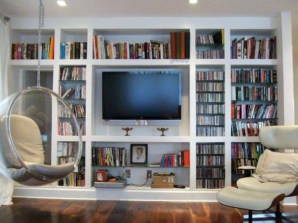 Home Design Ideas Television Wall With Built In White Painted Bookcases
