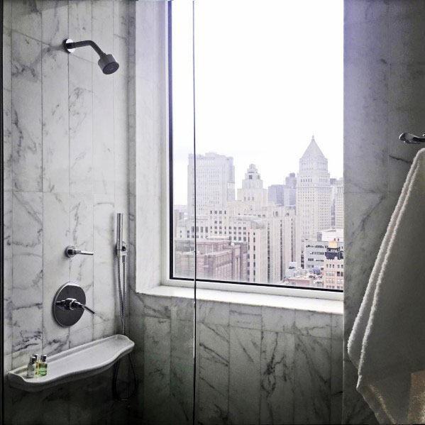 luxury apartment marble shower with view 