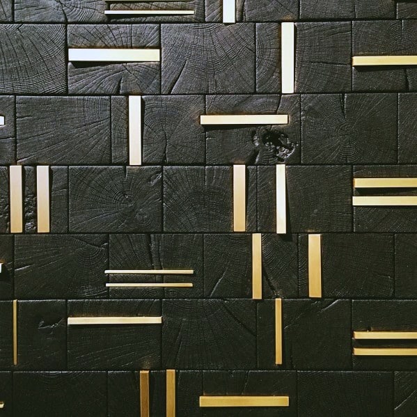 Ideas Textured Wall Wood Blocks With Brass Insert Accents