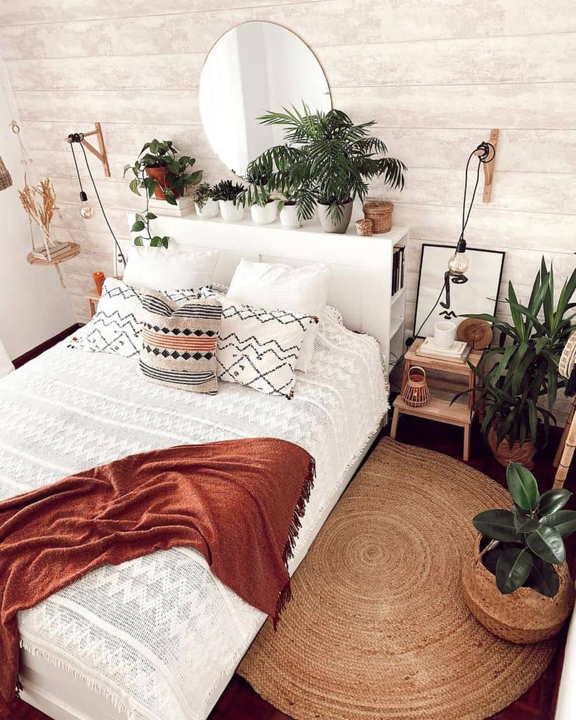 jungle inspired boho bedroom plants