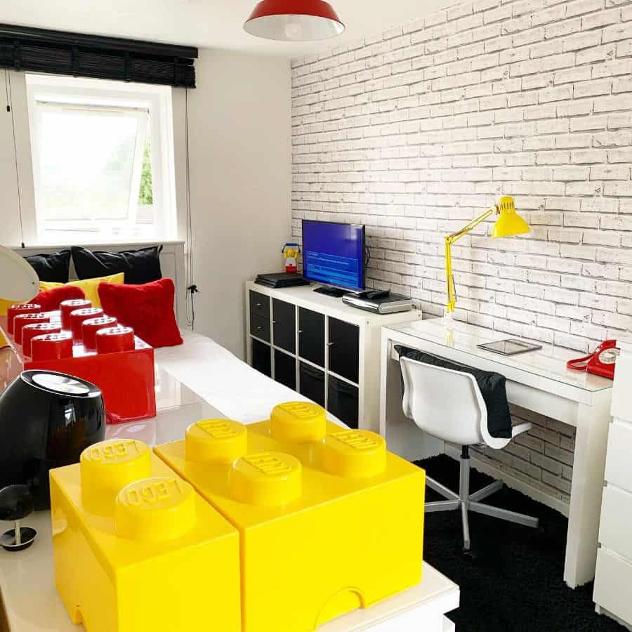 kids room lego storage blocks white desk 