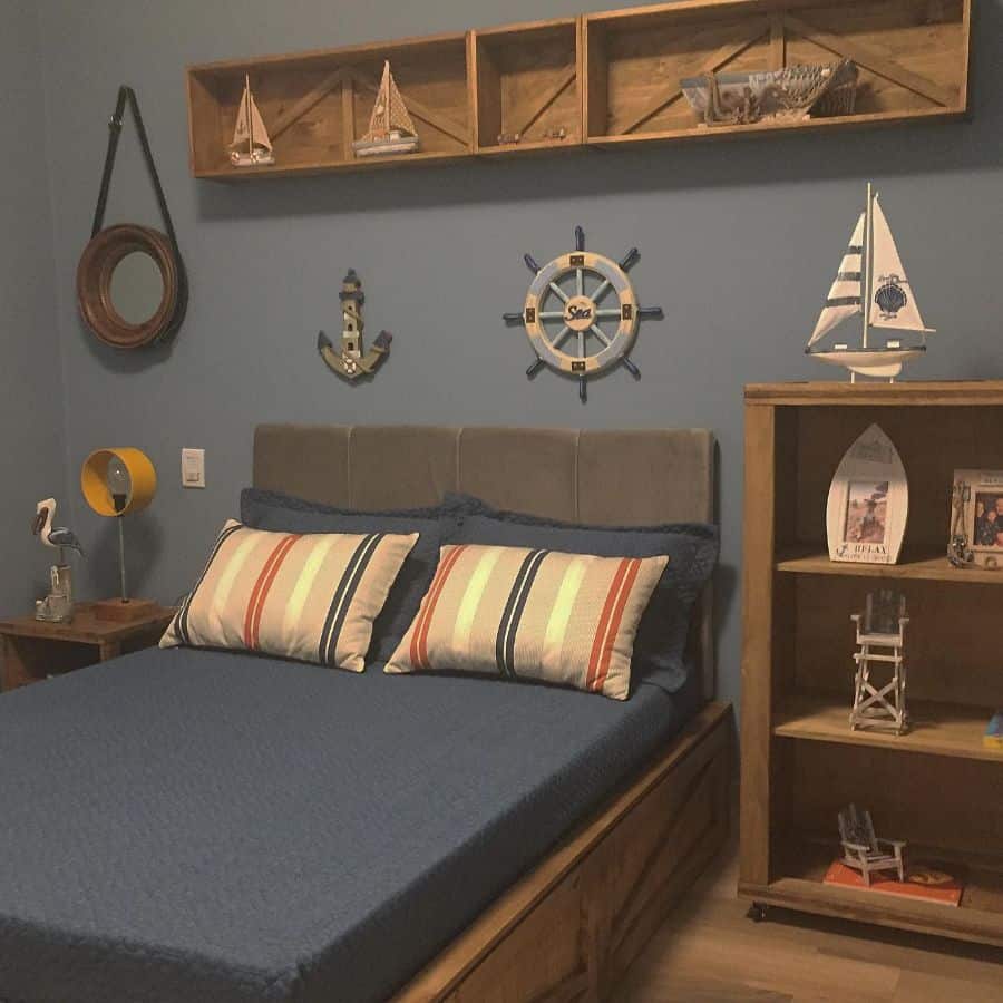 boys bedroom marine themed blue walls 