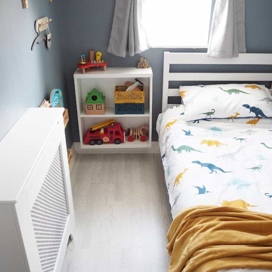 kids room dinosaur bed covers bedside storage shelves
