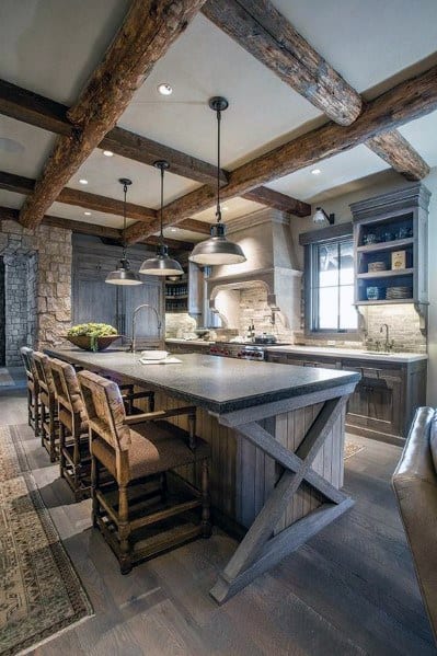 Kitchen Ceiling Ideas White Painted Drywall With Vintage Wood Beams