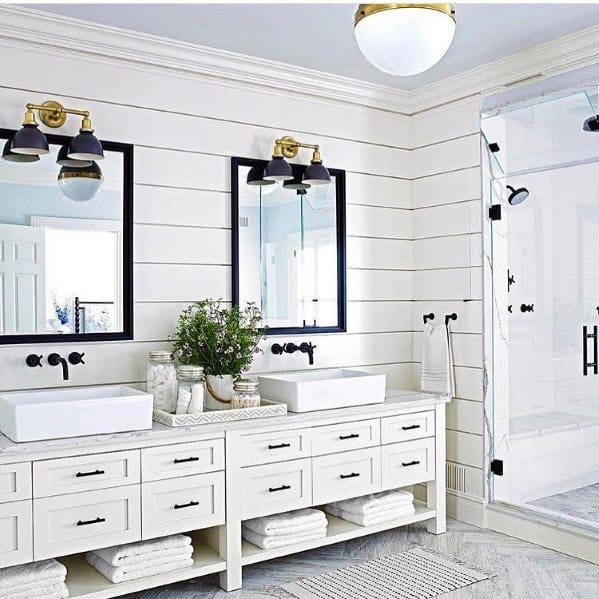 classic double vanity and large shower