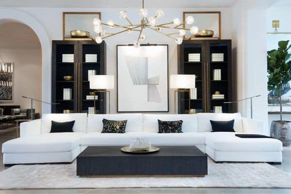 classy living room black and white sputnik chandelier