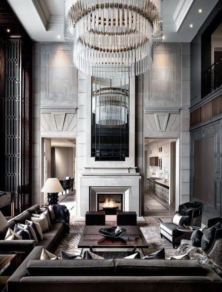 elegant living room fireplace chandelier