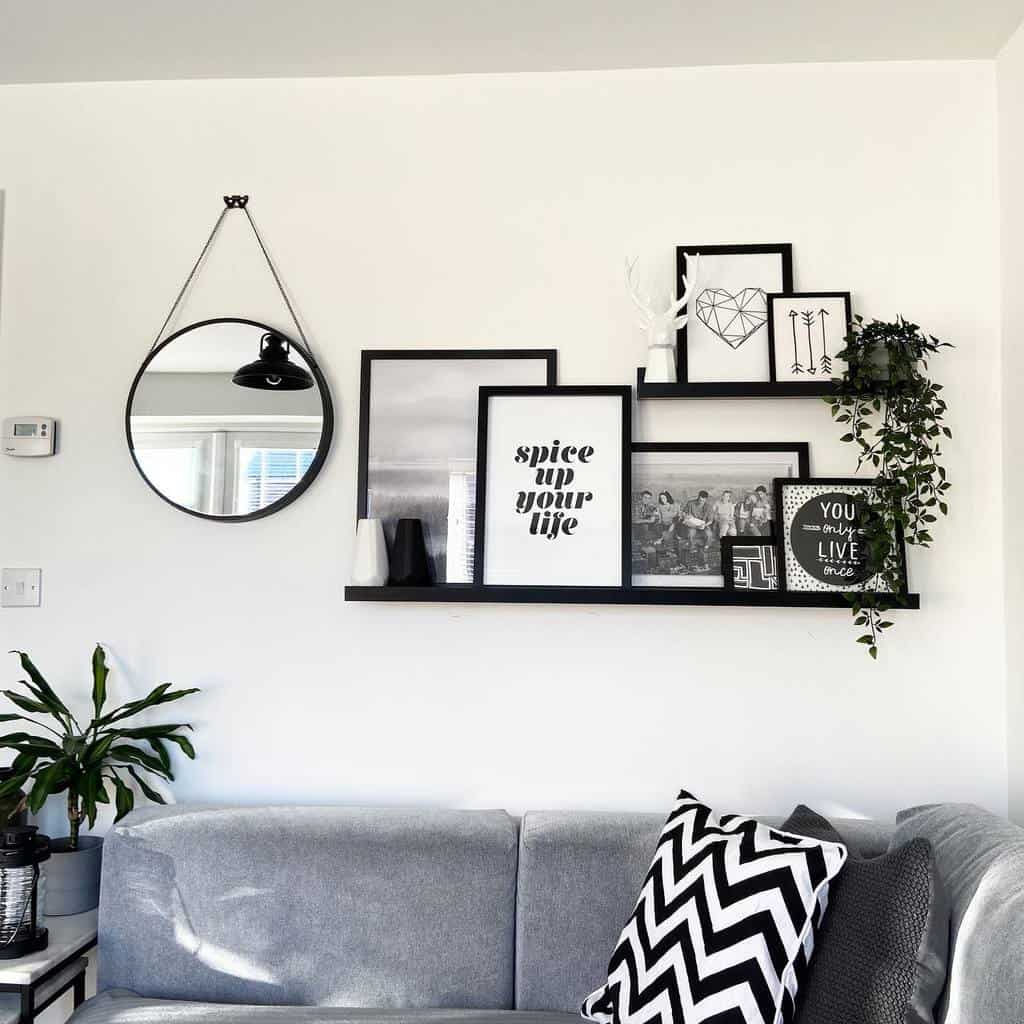 free hanging shelves modern living room wall mirror 