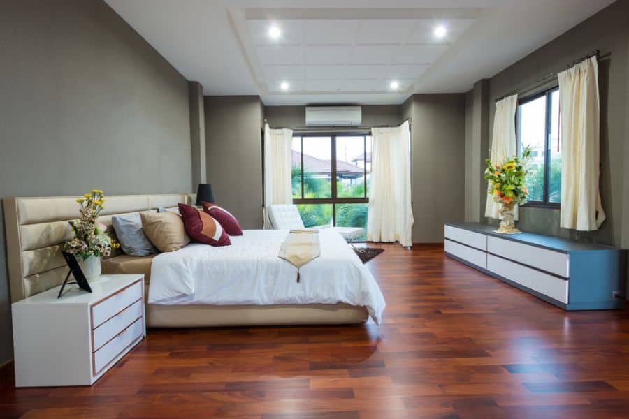 large gray bedroom modern furnishings 