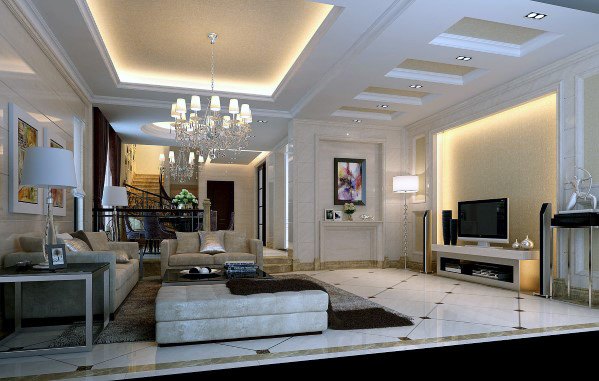 contemporary cozy living room tile floor white sofa 