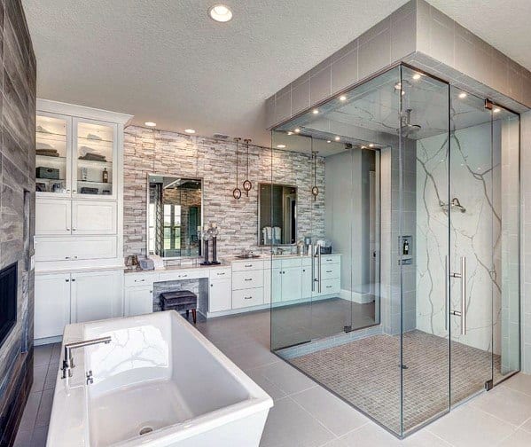 luxury master bathroom marble walls large tub
