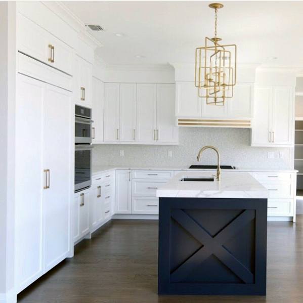 kitchen island lighting with gold accents 