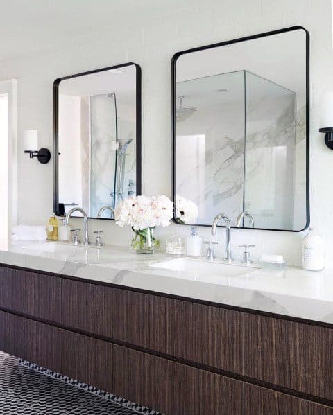 dual wood cabinet vanity master bathroom