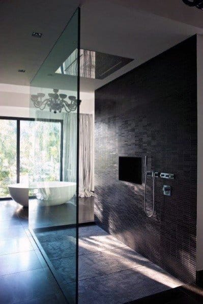 master bathroom with open large walk-in glass shower