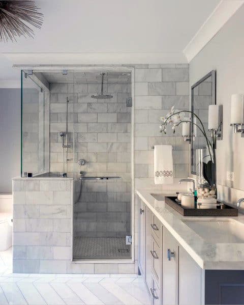 gray tile shower master bathroom