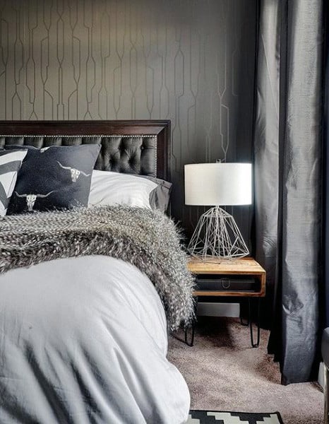 gray small master bedroom