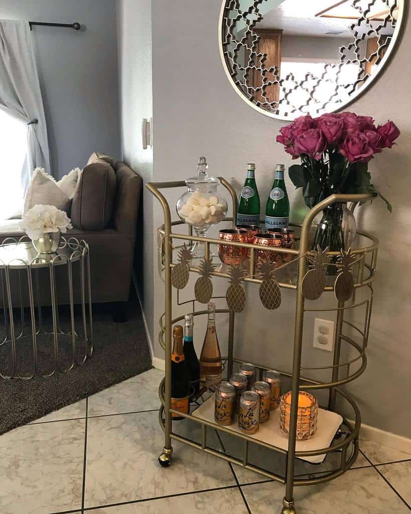 gold plated bar cart with pineapples