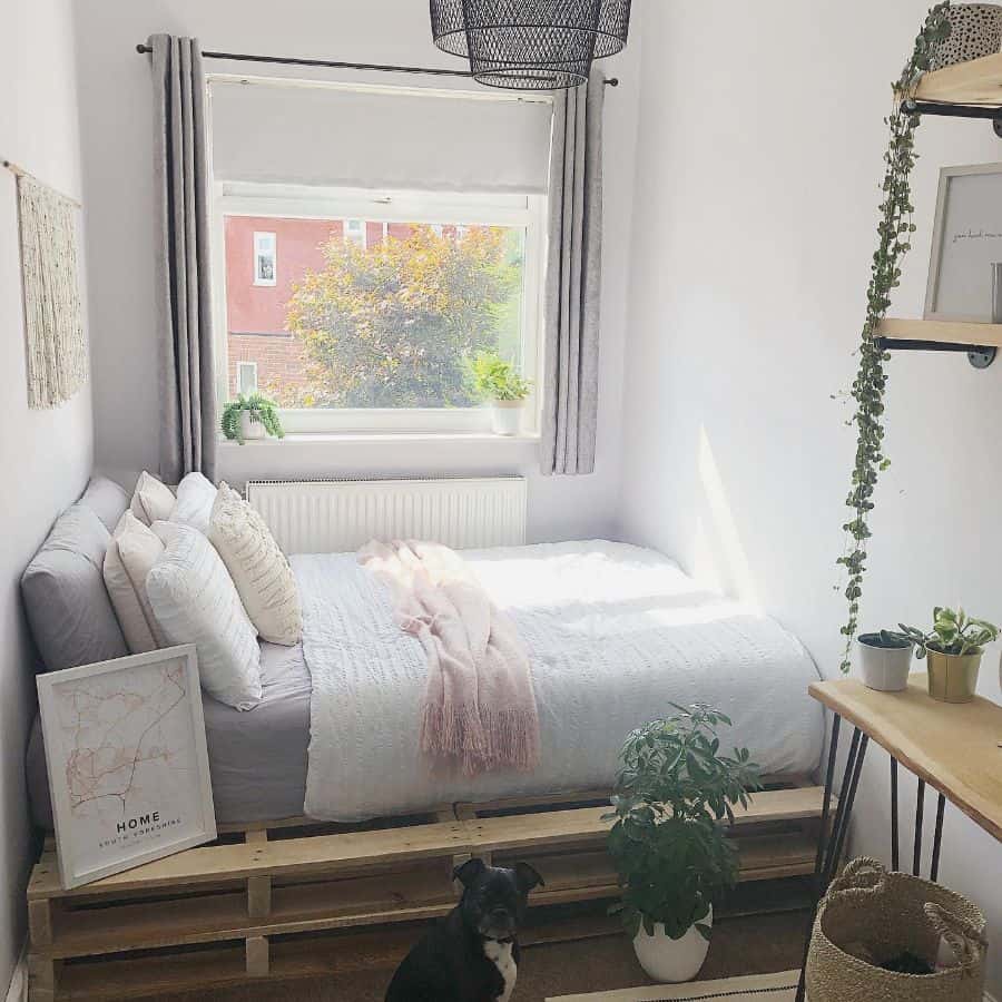 minimalist small boho bedroom pallet bed frame