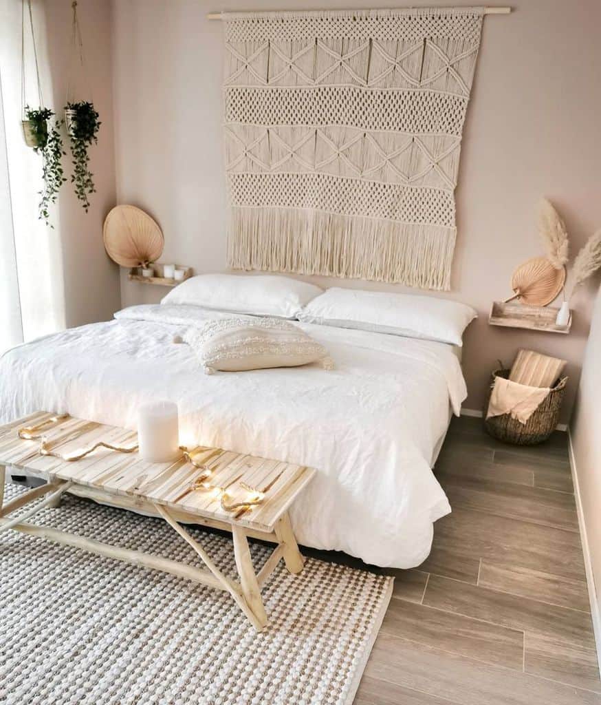 minimalist boho bedroom platform bed 