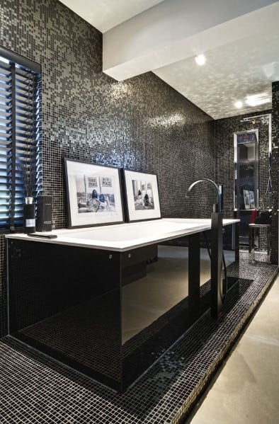 large modern black rectangle bathtub