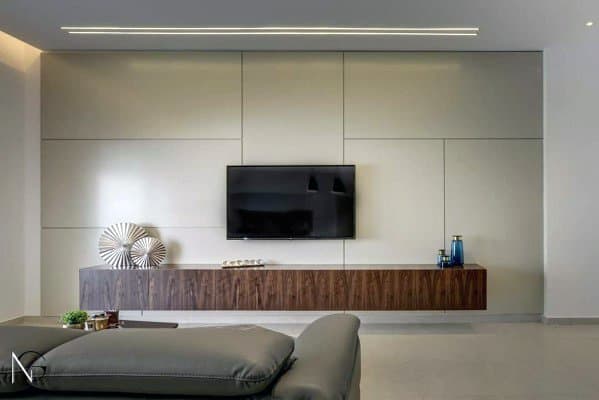 Modern Living Room Free Floating Wood Stand Interior Designs Television Walls