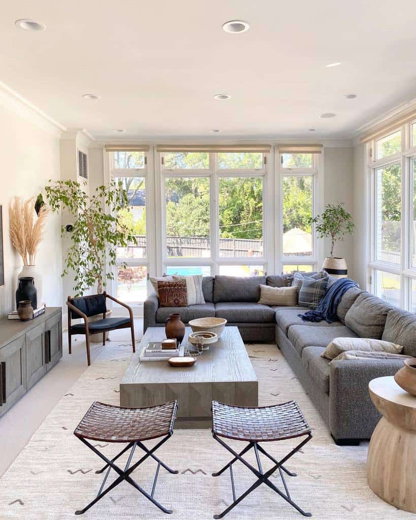 modern sunroom gray couch 