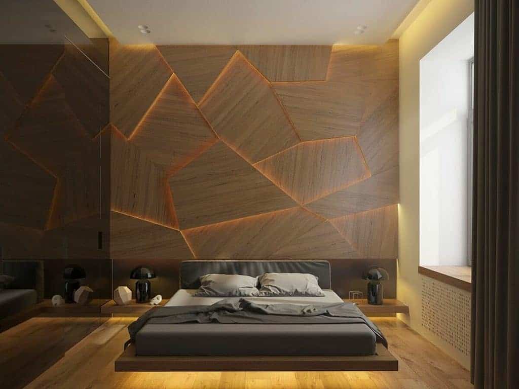 textured wall paneling feature wall bedroom 