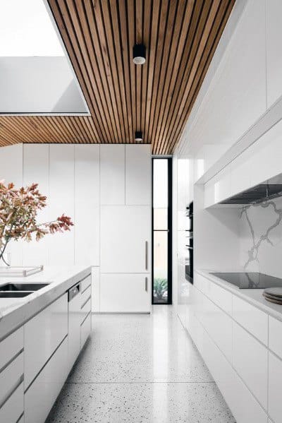 Modern Wood Strips Home Kitchen Ceiling Ideas