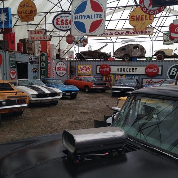 retro garage with retro wall art 