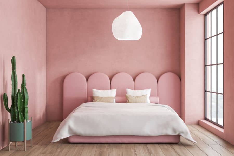 pink bedroom floorboards cactus