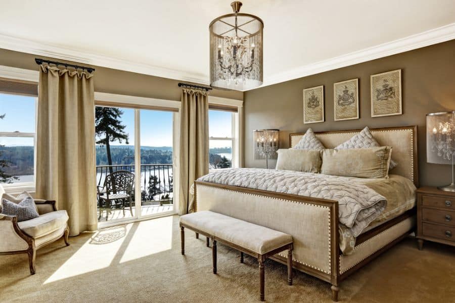 elegant bedroom chandelier balcony