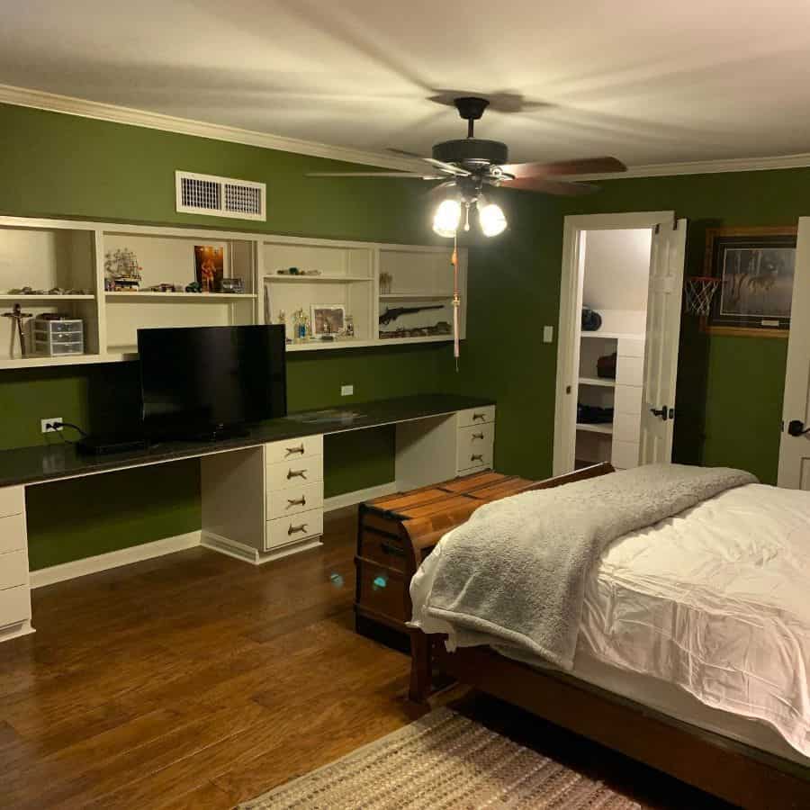 green bedroom wall storage large desk