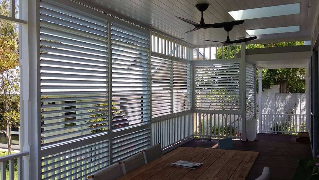 outdoor white deck shutters