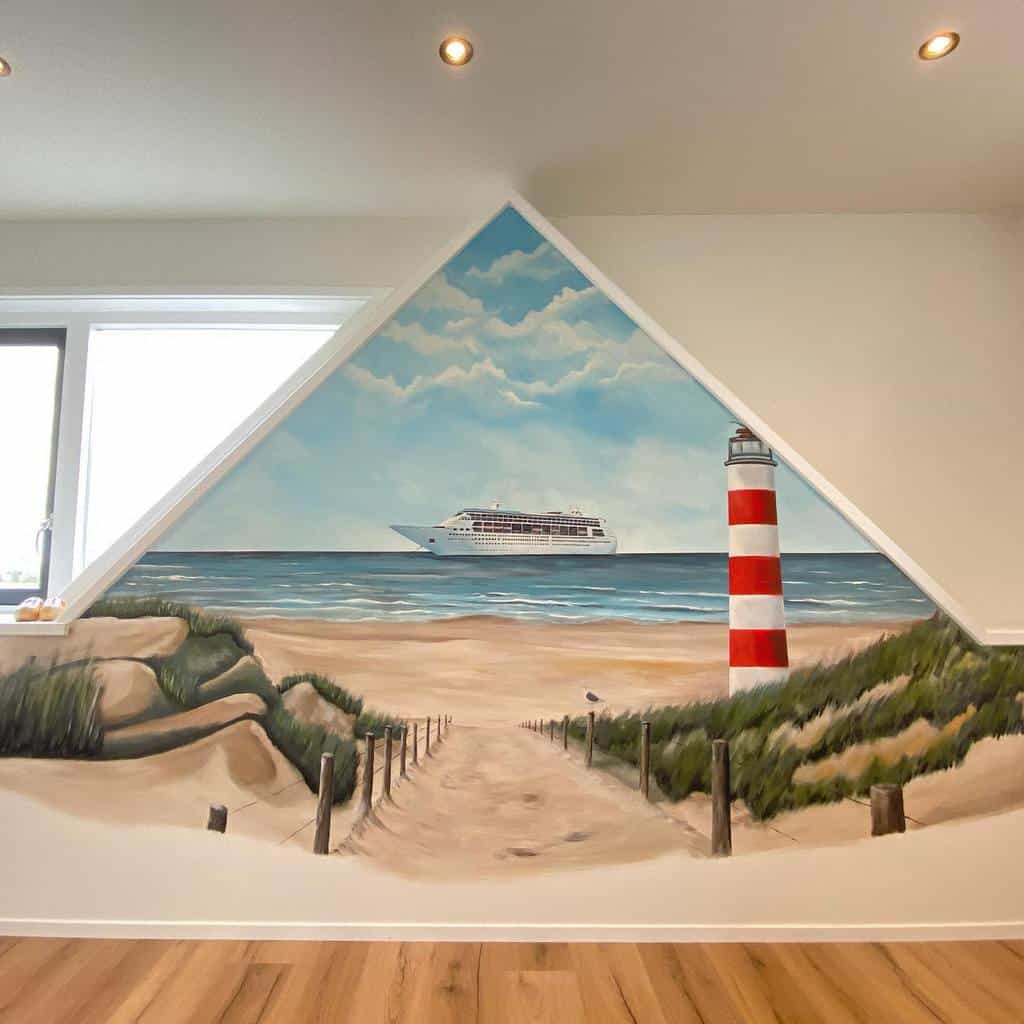 life like cruise ship lighthouse beach wall mural 