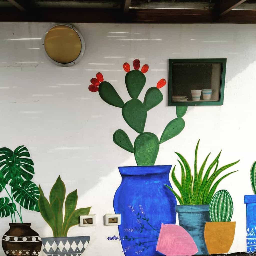 hand painted plants in pots wall mural backyard 