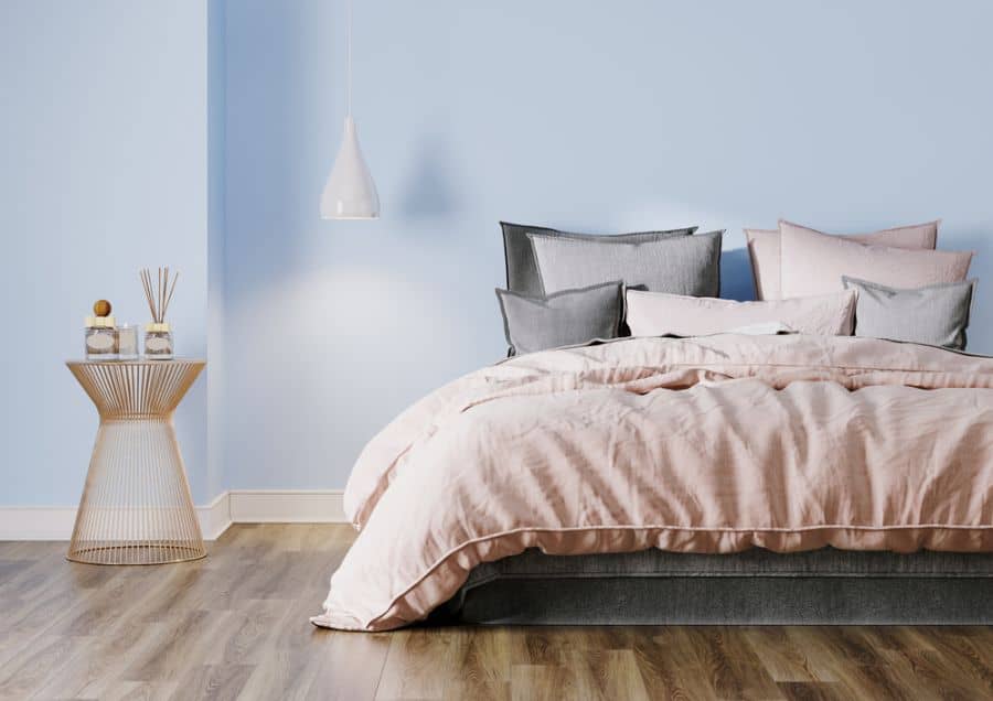 pastel blue bedroom laminate wood flooring 