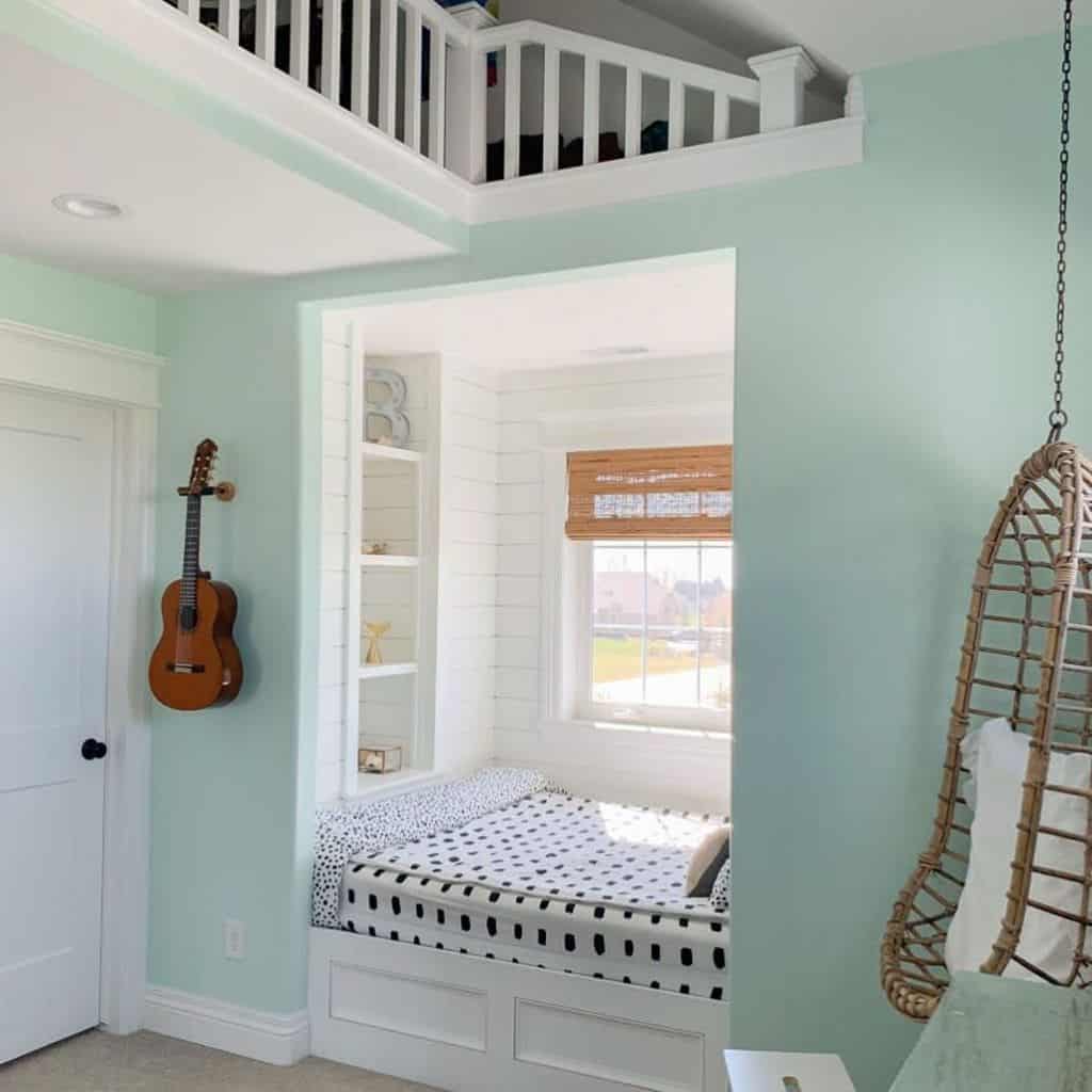 pastel green bedroom hanging seat guitar 
