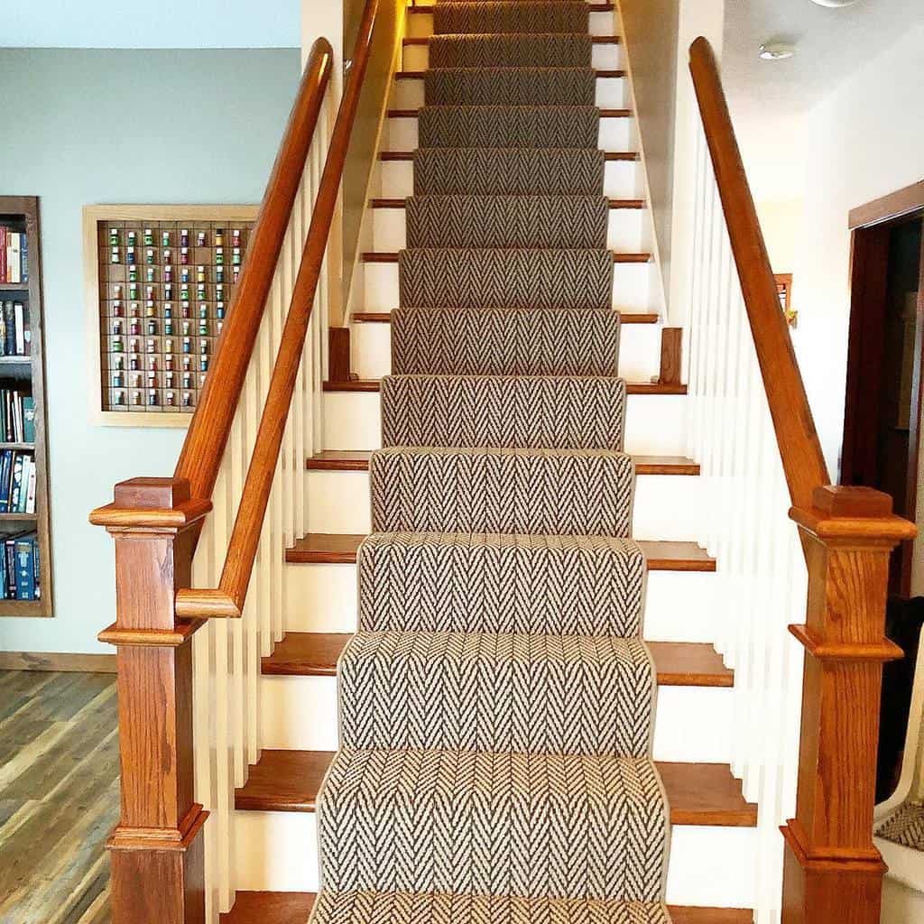patterned stair runner traditional wood staircase 