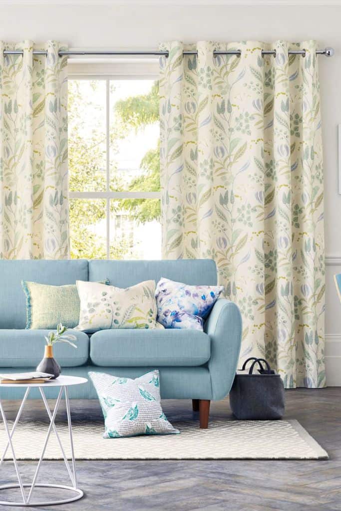 floral print curtains blue sofa living room