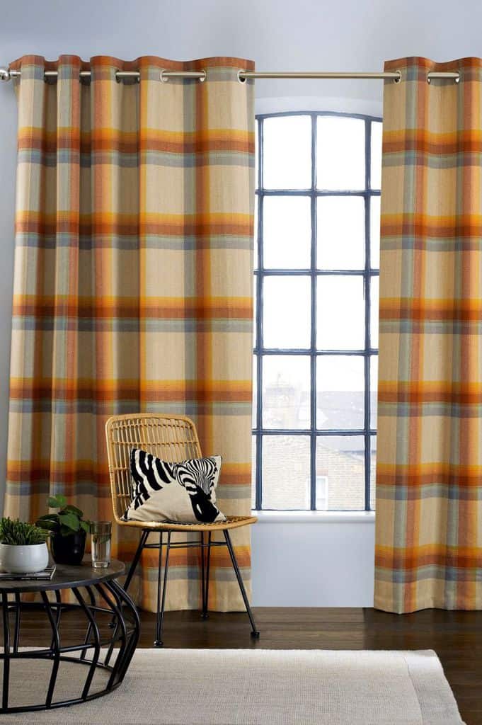 plaid print curtains apartment living room