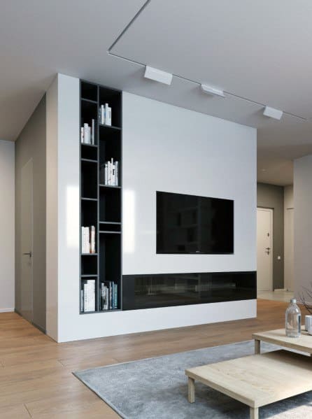 Recessed Book Shelves Black And White Excellent Interior Ideas Television Wall