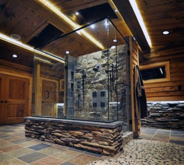 rustic natural rock stone shower master bathroom