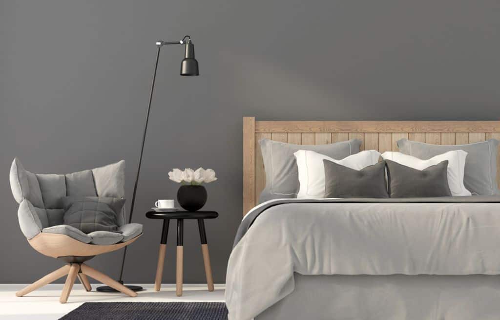 sleek contemporary gray bedroom small chair 