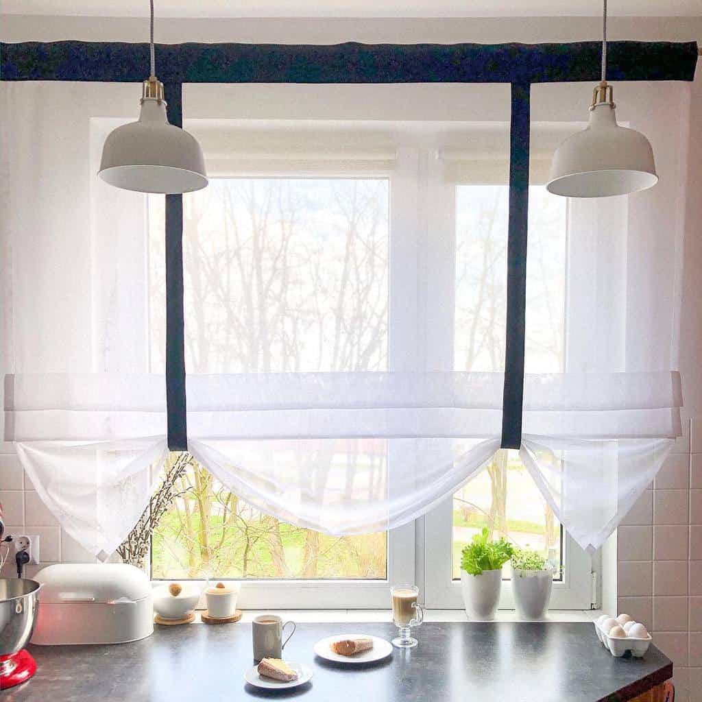 sheer white curtains modern kitchen white ceiling lamps 