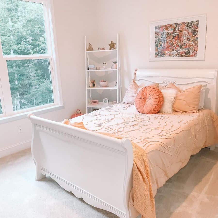 apricot colored bedroom white storage ladder 