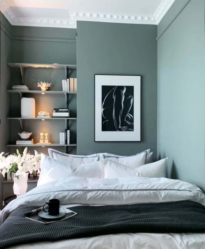 modern masculine bedroom candles flowers